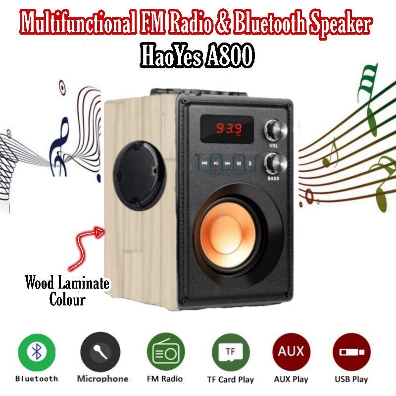 ??? [SG SELLER]Haoyes A800Multi-functional (Wood Laminated Color) Bluetooth Speaker with FM Radio/Karaoke Speaker/Ready Stock/Fast Delivery