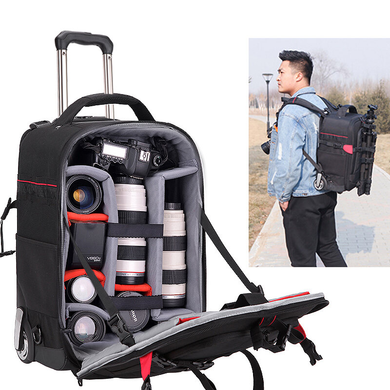 Trolley Camera Bag Shoulder Professional Trolley Case Photography Bag Suitable for Canon Nikon SLR Multi-Function Camera Bag