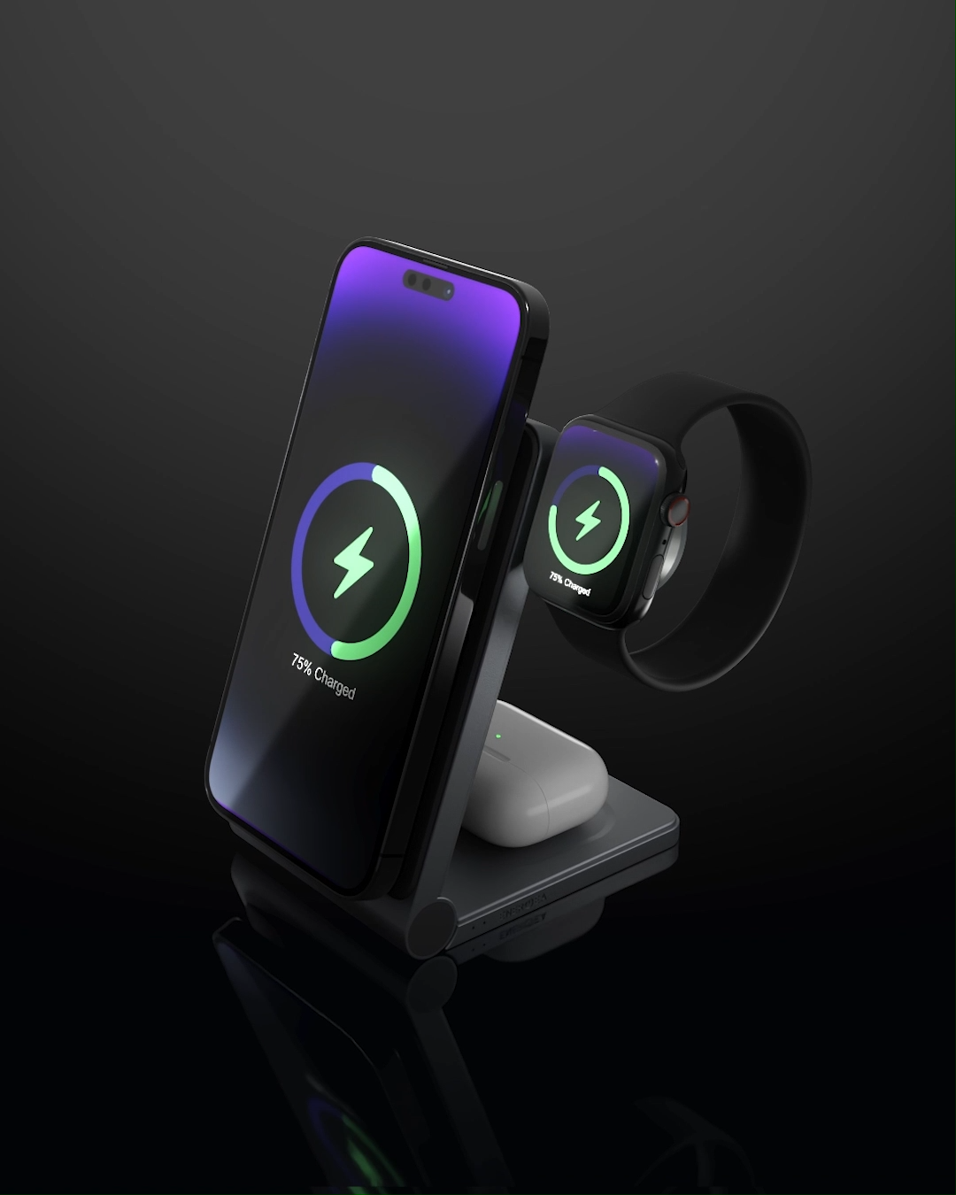 [New Version] ENERGEA MagTrio 3 in 1 Foldable Magnetic Fast Wireless Charger Watch Charger Not Included