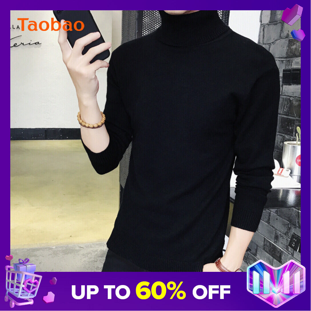 Thickened Men's Turtleneck Sweater Winter Woolen Sweater Korean Style Tight Fleece-Lined Black Bottoming Shirt Men's Clothing