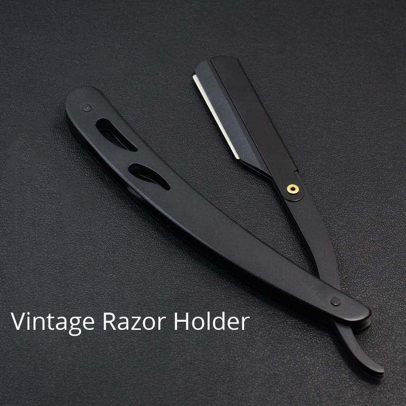 Vintage Straight Shaver Black Foldable Handle 420 Stainless Steel Shaving Beard Hair Cutting Eyebrow shaping 1 Piece
