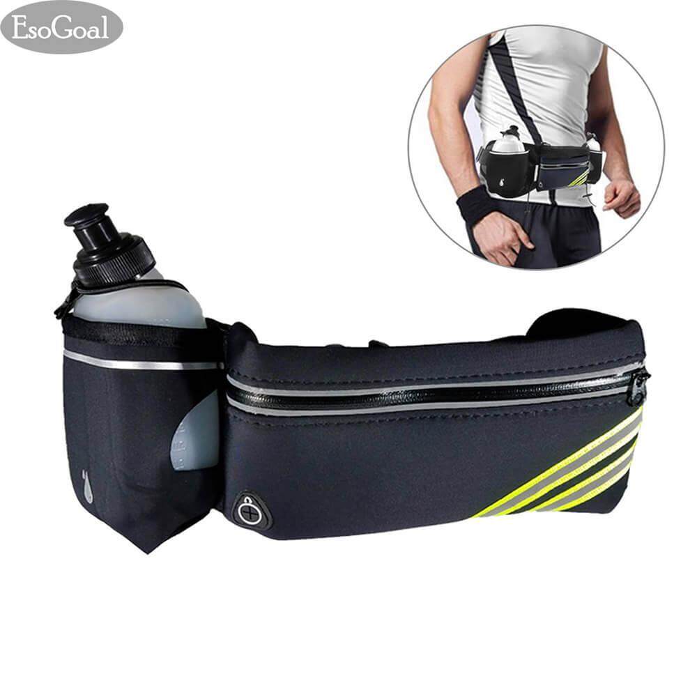 EsoGoal Running Belt with Water Bottle Waterproof Waist Pack for Men and Women Universal Size to Hold Cell Phone, Wallet, and Keys