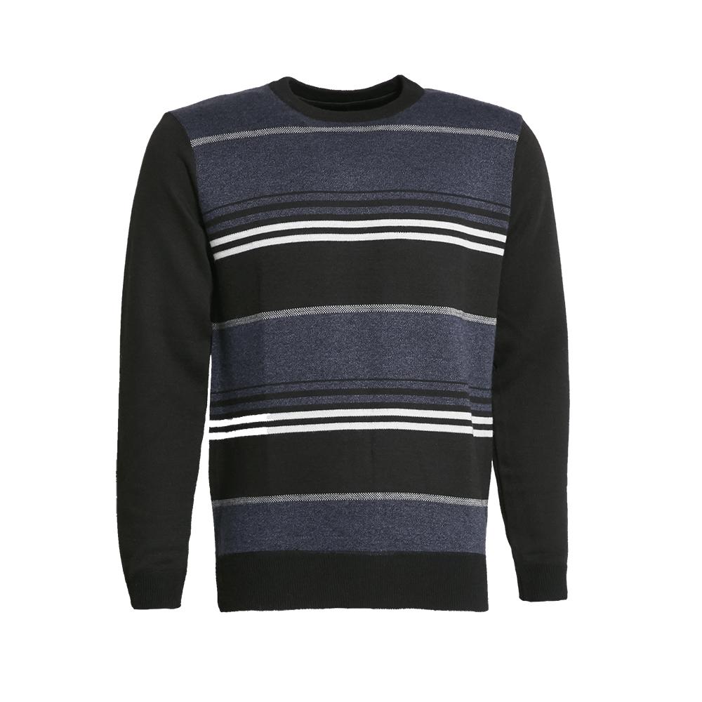 Crew Neck Knitted Sweater With Stripe Print