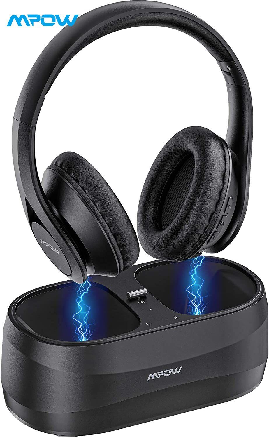 Mpow T20 Wireless TV Headphones with Bluetooth 5.0 Transmitter, Charging Dock, Stereo Sound Headset, 25H Playtime, Easy Charge, Optical, RCA, AXU, USB Port for Wide Compatibility, Senior, Plug n Play(