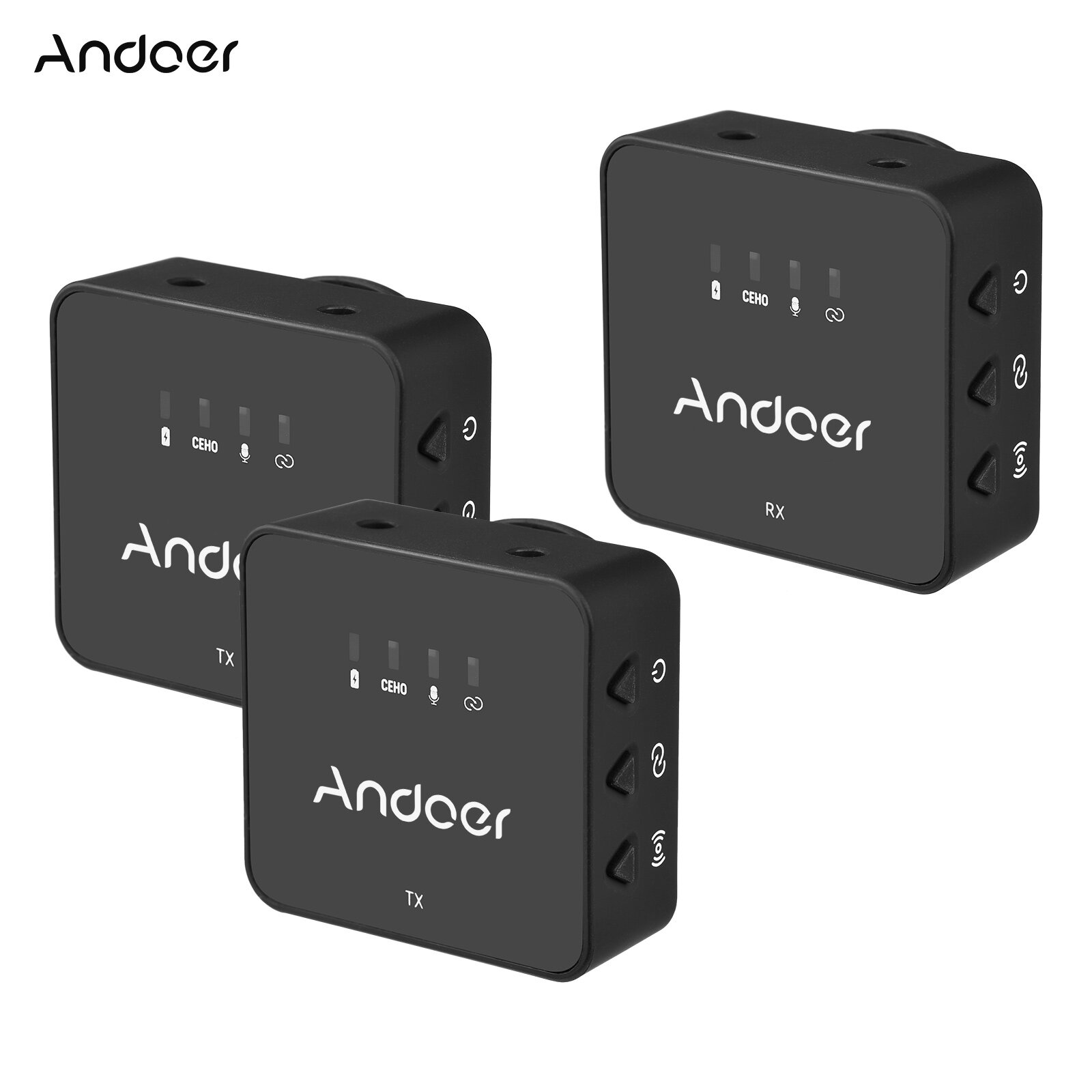 Andoer One-Trigger-Two 2.4G Wireless Microphone System (2 Transmitters + 1 Receiver) Clip On Microphone Max.30M Effective Range with 3.5mm TRS & TRRS Audio Cable for Smartphone Camera Camcorder Vlog L