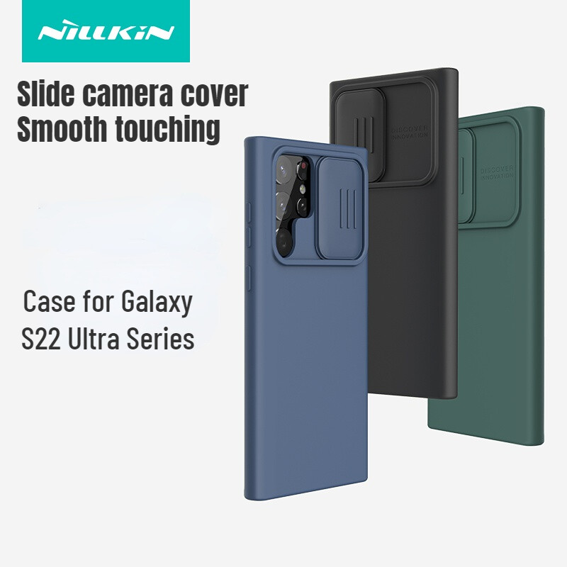 Nillkin Liquid Silicone Case for Galaxy S22 Ultra CamShield Silky Silicone Series Friendly TPU Slide Cover Camera Protection Back Cover Casing