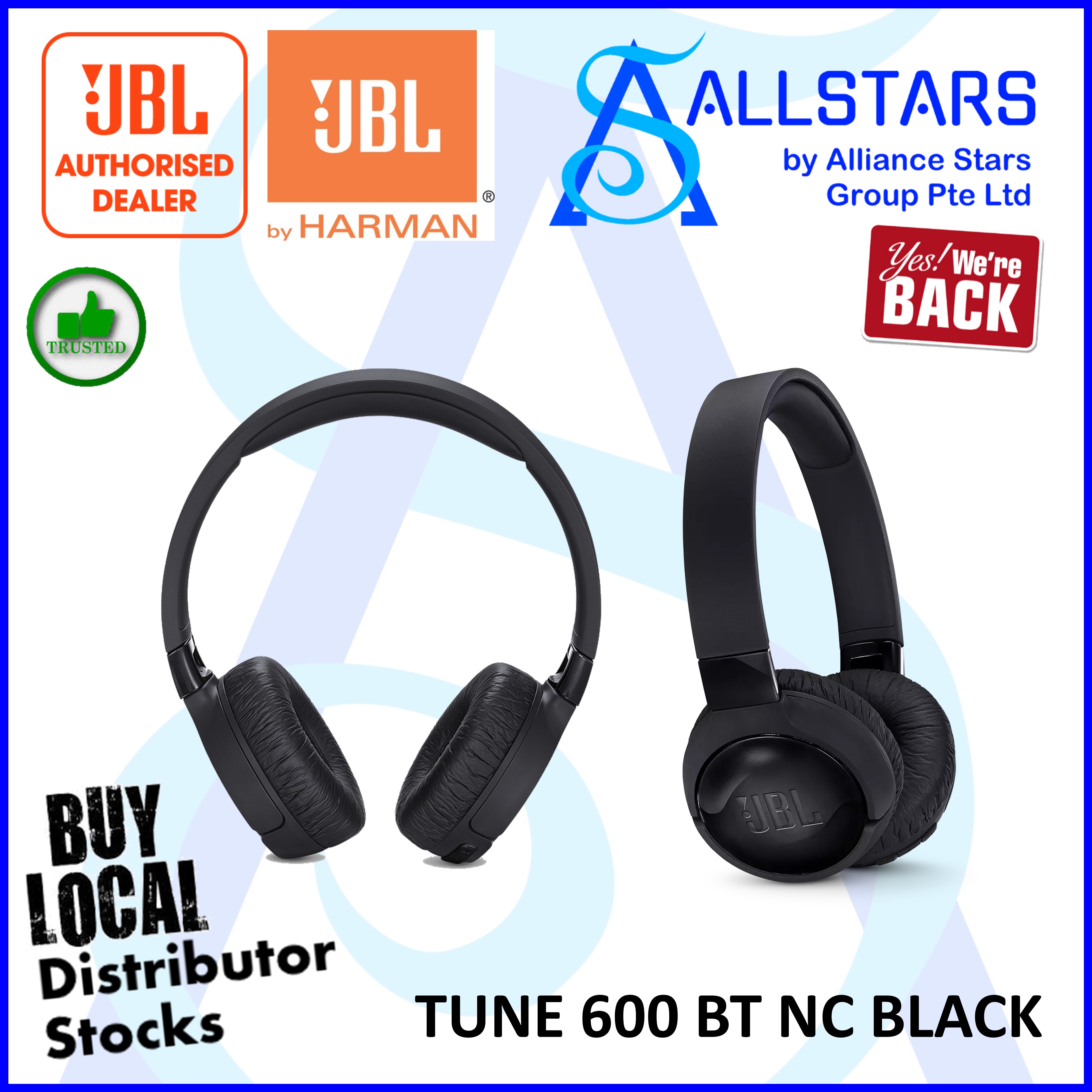 (ALLSTARS : We Are Back / Headset Promo) JBL Tune 600BT NC / JBL T600BT NC / JBL Tune 600BTNC (Black) Bluetooth Headset / ANC / Active Noise Cancelling Headphone (JBLT600BTNCBLK) / Audio (Warranty 1ye