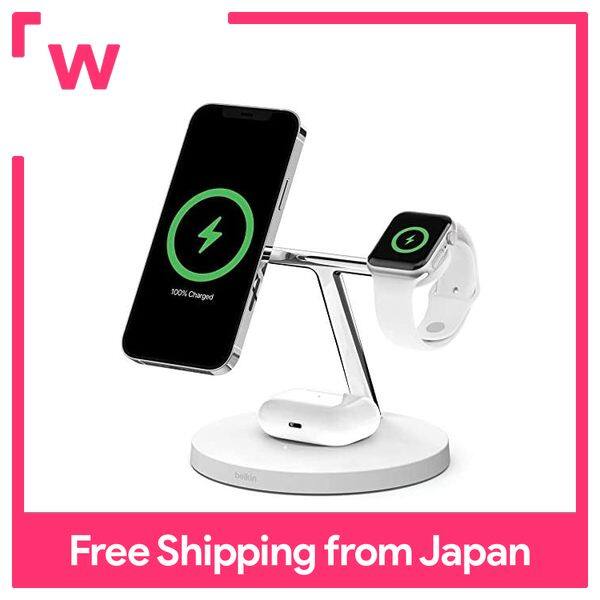 Belkin 3 in 1 MagSafe Charger, Maximum 15W Fast Charging, Wireless Charger, MagSafe Official Certification, Compatible with iPhone 14 / 13 / 12 / Apple Watch / AirPods, White WIZ009dqWH