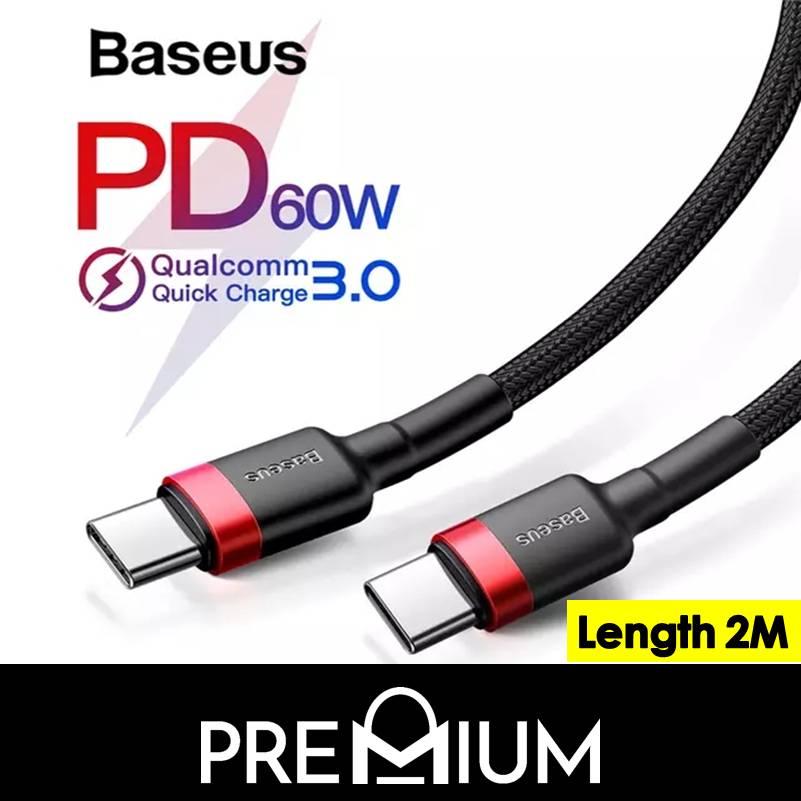 BASEUS Cafule 2M Type C to Type C USB C Super Fast Charge  Nylon Braided Cable Support PD 60W QC3.0 3A Quick Charge Compatible with iP 11 Pro Max Samsung S22 S21 S20 plus ultra Note 10 S10 Plus S10e S