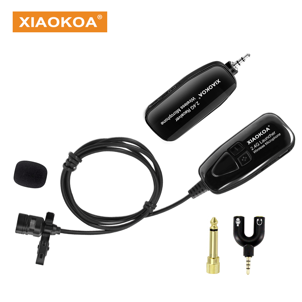 XIAOKOA Wireless Lavalier Microphone 2.4G Wireless Microphone System with Lavalier Lapel Mics Transmitter&Receiver for Conference  Speaker, Teaching, Tour Guiding, Stage Performance