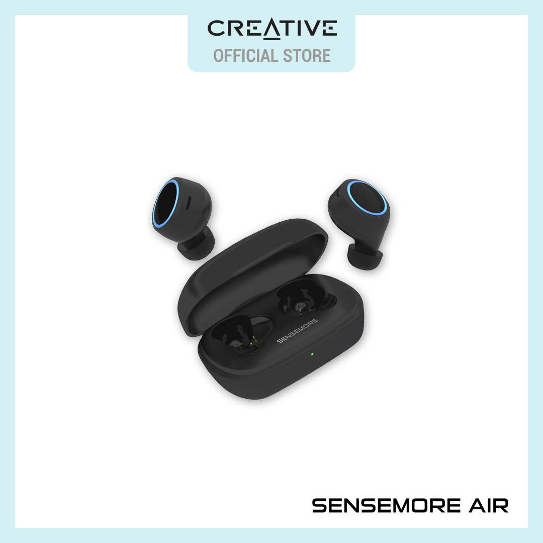 Creative Sensemore Air - Lightweight True Wireless Sweatproof In-ear Headphones with Sensemore Technology, Ambient Mode, Active Noise Cancellation, Quad Mics, Bluetooth 5.2, 35 Hours Battery Life