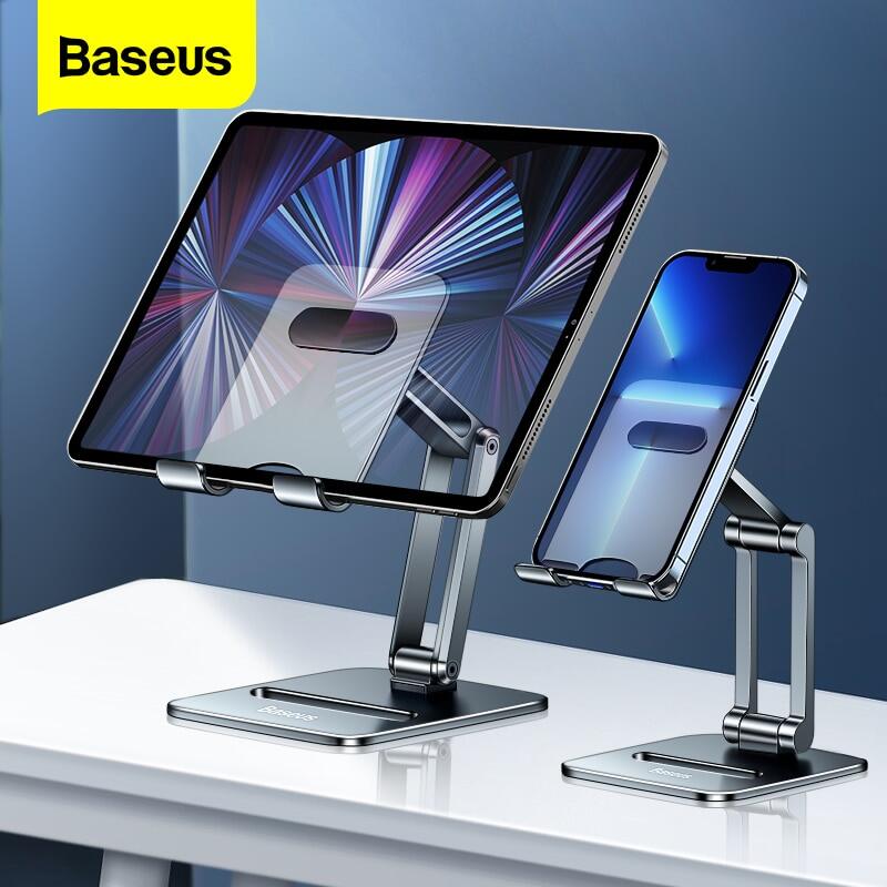Baseus Desk Mobile Phone Stand Holder Foldable Metal Tablet Holder For iPhone 13 12 Samsung Huawei Xiaomi iPad Pro Air Universal Aluminum alloy Cell Phone Holder Stand Mount