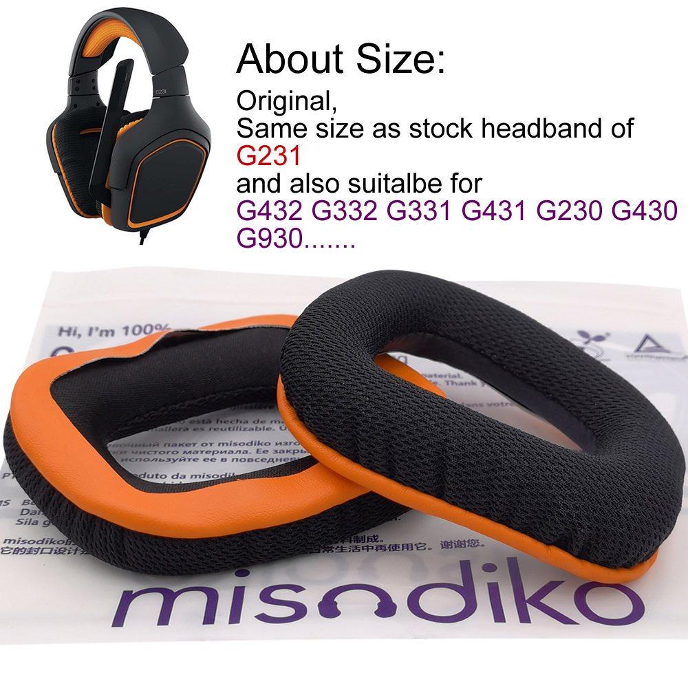 misodiko Headband Pad/ Earpads Replacement for Logitech G230 G231 G331 G332 G430 G431 G432 G930 Gaming Headset (Mesh)