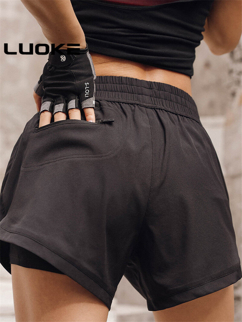 LUOKE Sport Shorts Women 2 In 1 with Pockets Sport Shorts Woman Gym Shorts Woman Fashion Printing Quick-drying Fabric