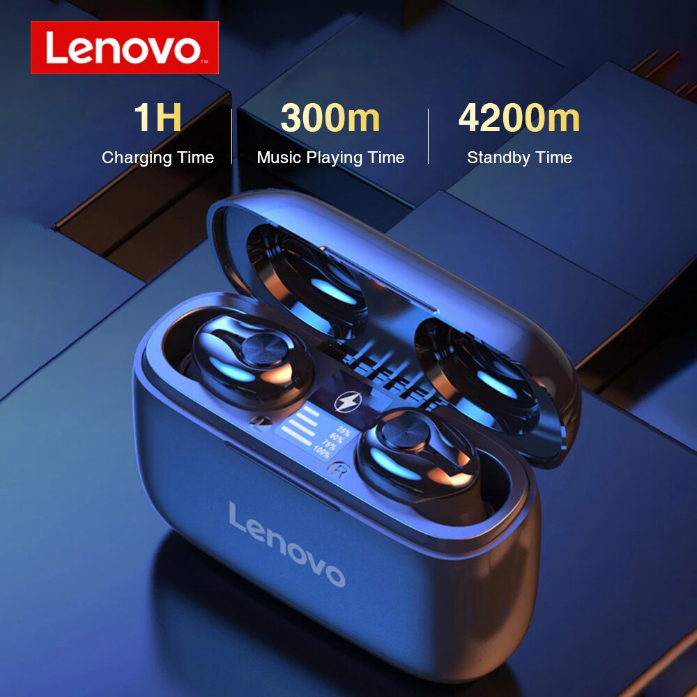 Lenovo HT18 TWS Bluetooth Earphone LED Display Wireless Bluetooth Earbuds HiFi Stereo in-ear Headphone with Mic 1000mAh Charging Box for Android Mobile Phone
