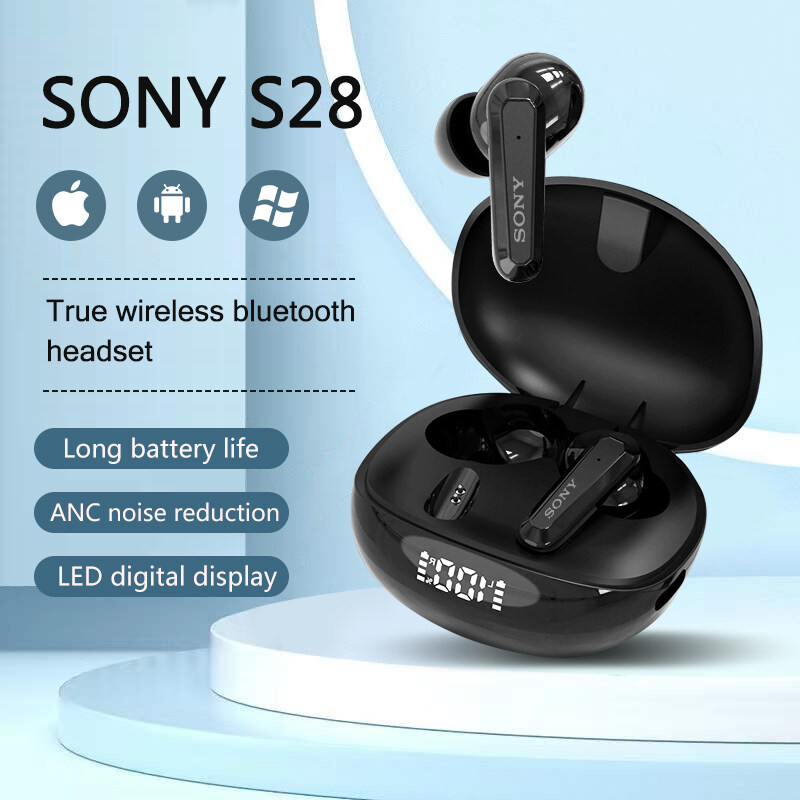 SONY S28 Bluetooth Earphone Wireless Earbuds Bluetooth Earphone Waterproof Gaming Touch control LED Display TWS V5.0 In-ear Earbuds Sports Bluetooth Headphone with mic Charging Box