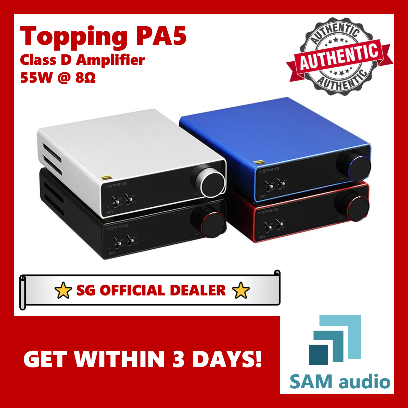 [?SG] Topping PA5, desktop power amplifier, Balanced CLASS D 55W 8ohm, Hifi Audio