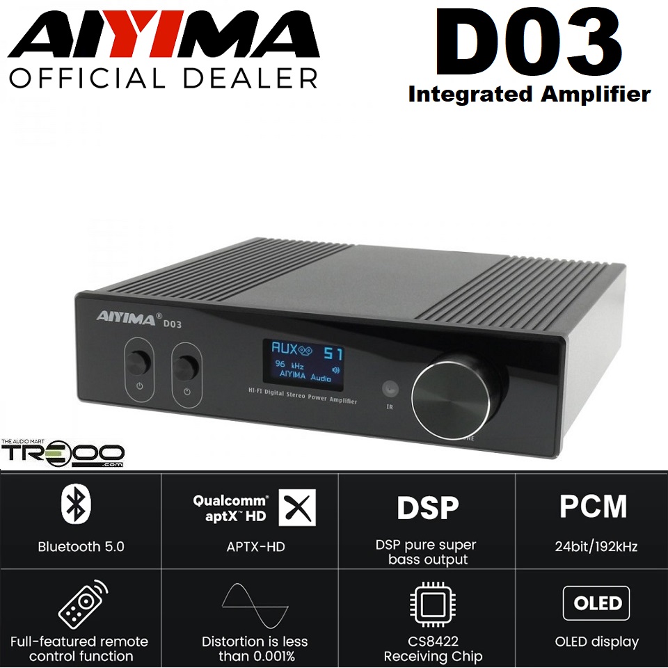 AIYIMA D03 Wireless Bluetooth Receiver/Streamer & Hi-Fi Integrated Amplifier (Official local stock - SG/UK plug)