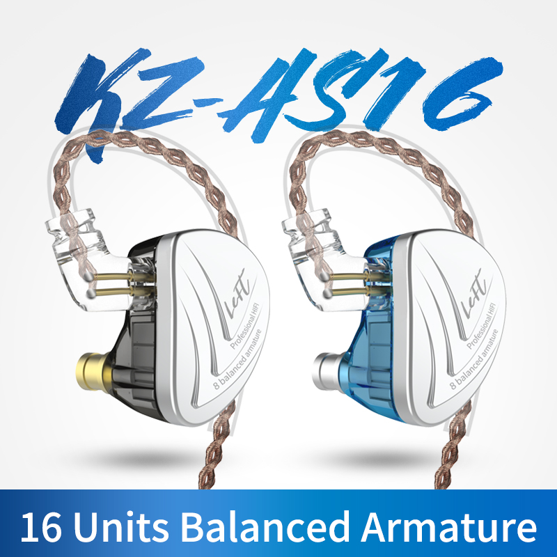 KZ AS16 16 BA In-Ear Earphone High Sound Quality  headphones noise-canceling in-ear  sports headphones earbuds EDA，ZS10 PRO,ZEX PRO