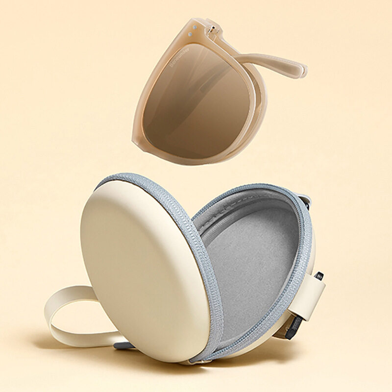 IMPALA PG1645Y Fashion Korean Style Polarized Foldable Sunglasses for Women HD Lens Sun Glasses with Cute Round Glasses Case Anti Glare UV400 Protective Sun Glasses