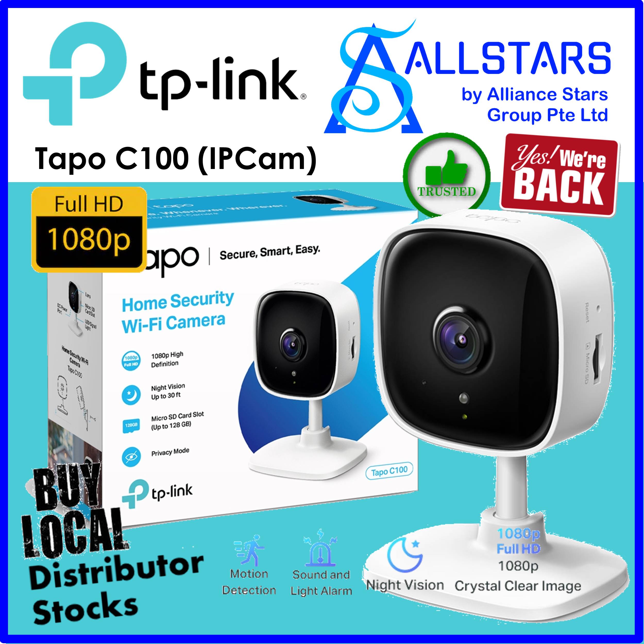 (ALLSTARS : We are Back / IPCam Promo) TPLink / TP-Link Tapo C100 Home Security Wi-Fi Camera / support microSDXC card (up to 128GB) (Warranty 3years with TPLink SG)