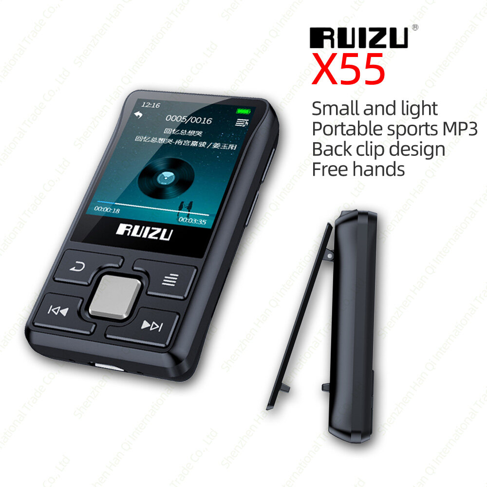 RUIZU X55 Back Clip Bluetooth MP3 Player 8GB Mini Sports Music Audio Player Lightweight Portable Video Player Support TF Card FM Recording E-Book, Clock Pedometer