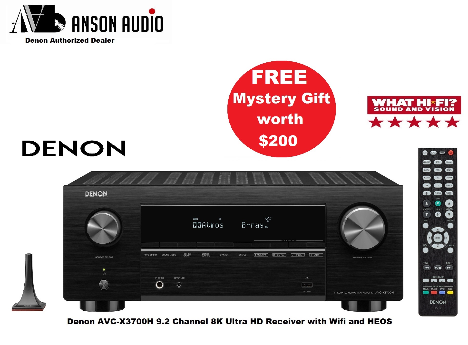 Denon AVC-X3700H 9.2 Channel 8K Ultra HD Receiver with Wifi and HEOS