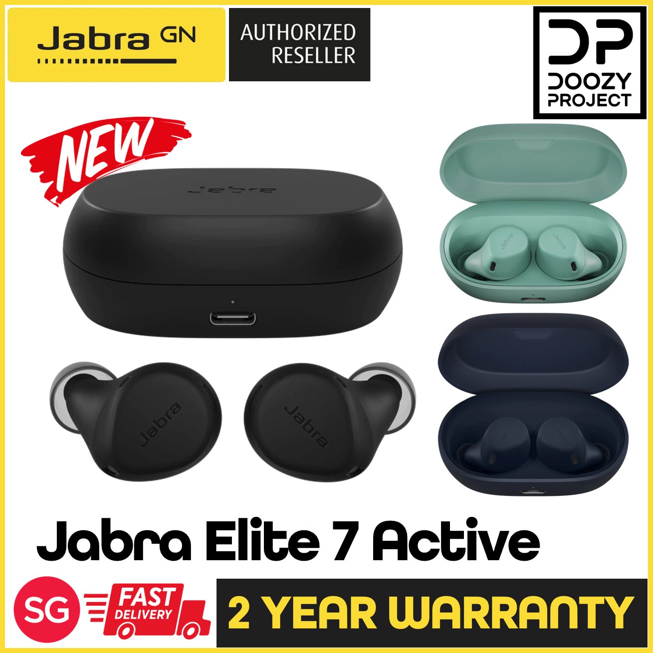 Jabra Elite 7 Active - True Wireless Sports Ear Buds with Jabra ShakeGrip for the ultimate active fit and Adjustable Active Noise Cancellation (2 Years Official Warranty)