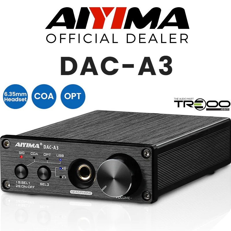 AIYIMA DAC-A3 Wired Desktop Headphone Amplifier & USB DAC (Official local stock - SG/UK plug)