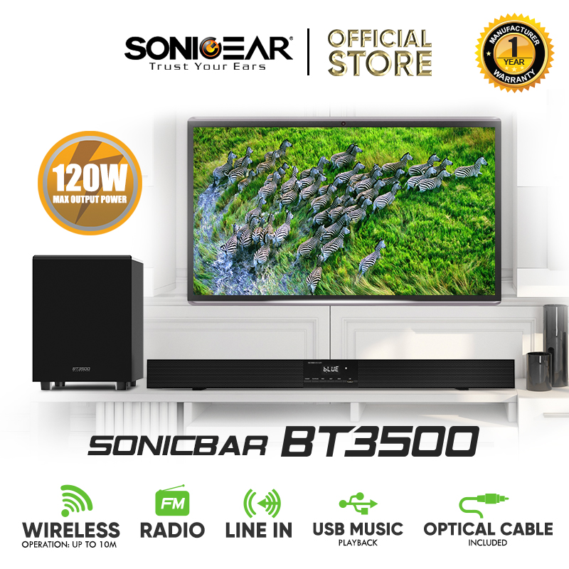 [NEWLY LAUNCHED] SonicGear SonicBar BT3500 Soundbar and Subwoofer | Optical Line-In | Coaxial Line-In | Bluetooth 5.0 | FM Radio