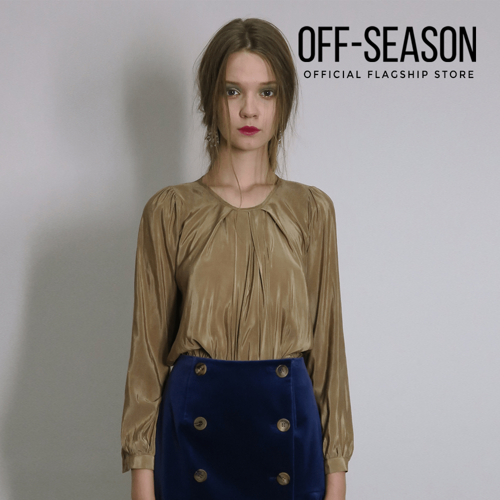 Off-Season Clearance Angie Ann Women Clothing Silk Shirring Blouse in Gold