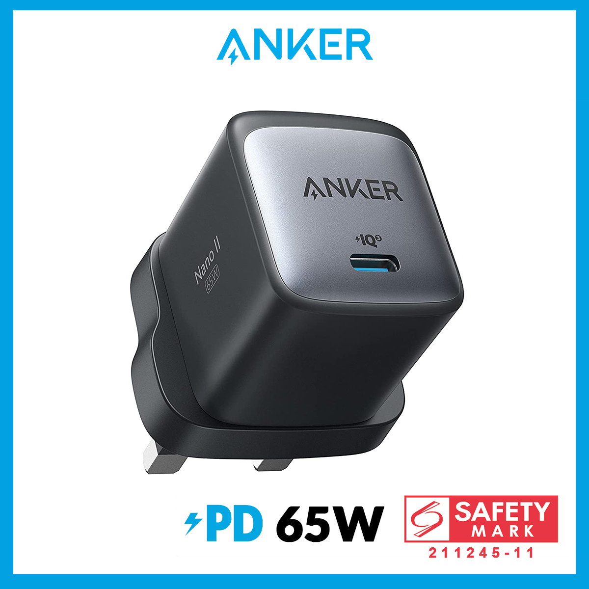 Anker Powerport Nano II 65W Fast Charger Adapter GaN II PPS Fast Compact Gan Charger for MacBook Pro/Air, Galaxy S20/S10, Dell XPS 13, Note 20/10+, iPhone 14/14 Plus/14 Pro/14 Pro Max/13/Pro/Mini, iPa