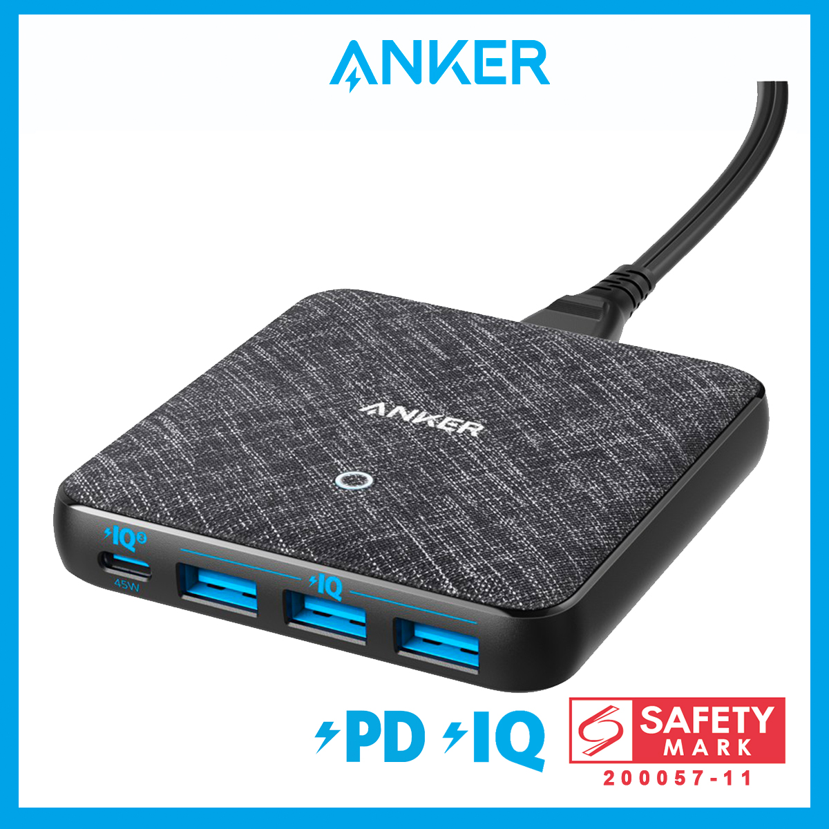 Anker PowerPort Atom III Slim 65W 4 Port Power IQ + Power Delivery Desktop Charger Support iPhone 14/14 Plus/14 Pro/14 Pro Max/13/12/11/X series and More Fast Charge