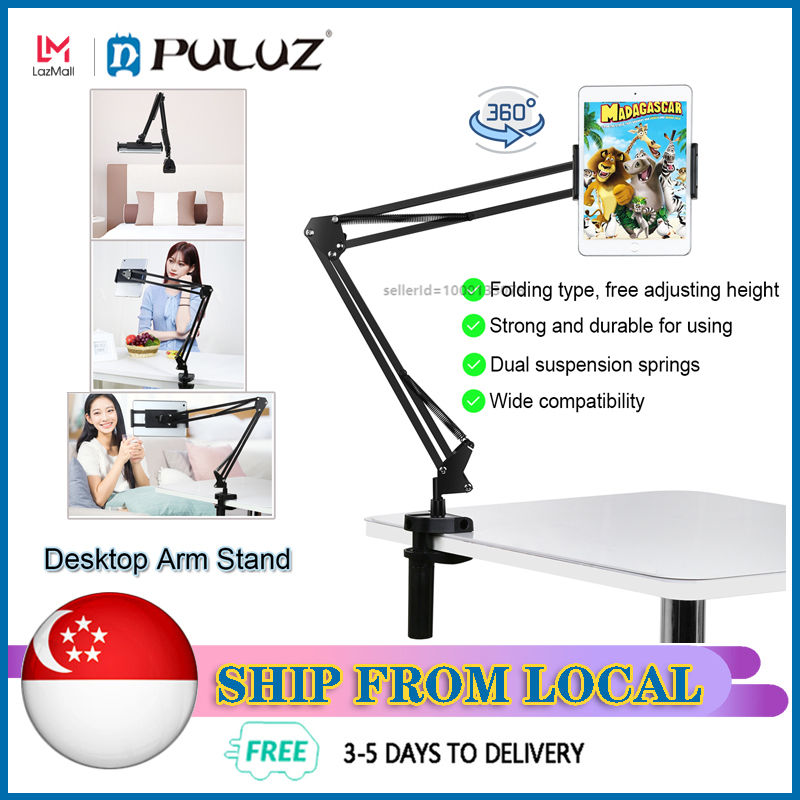 [FBL Stock Delivery in 3 Days] PULUZ Phone & Tablet Stand 360 Rotating Flexible Long Live Broadcast Desktop Arm Tablet Stand Holder for Desktop Bed Lazy Metal Bracket Clamp for Samsung Oppo Vivo Xiaom