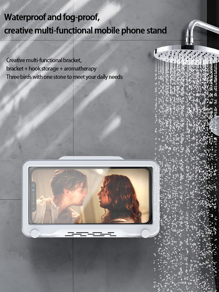 DISOUR Multifunctional 360° Rotating Phone Box Holder Waterproof Case Wall Mounted All Covered Mobile Phone Shelves Self-Adhesive Shower Accessories Bracket Stand For Kitchen Sink Bathroom