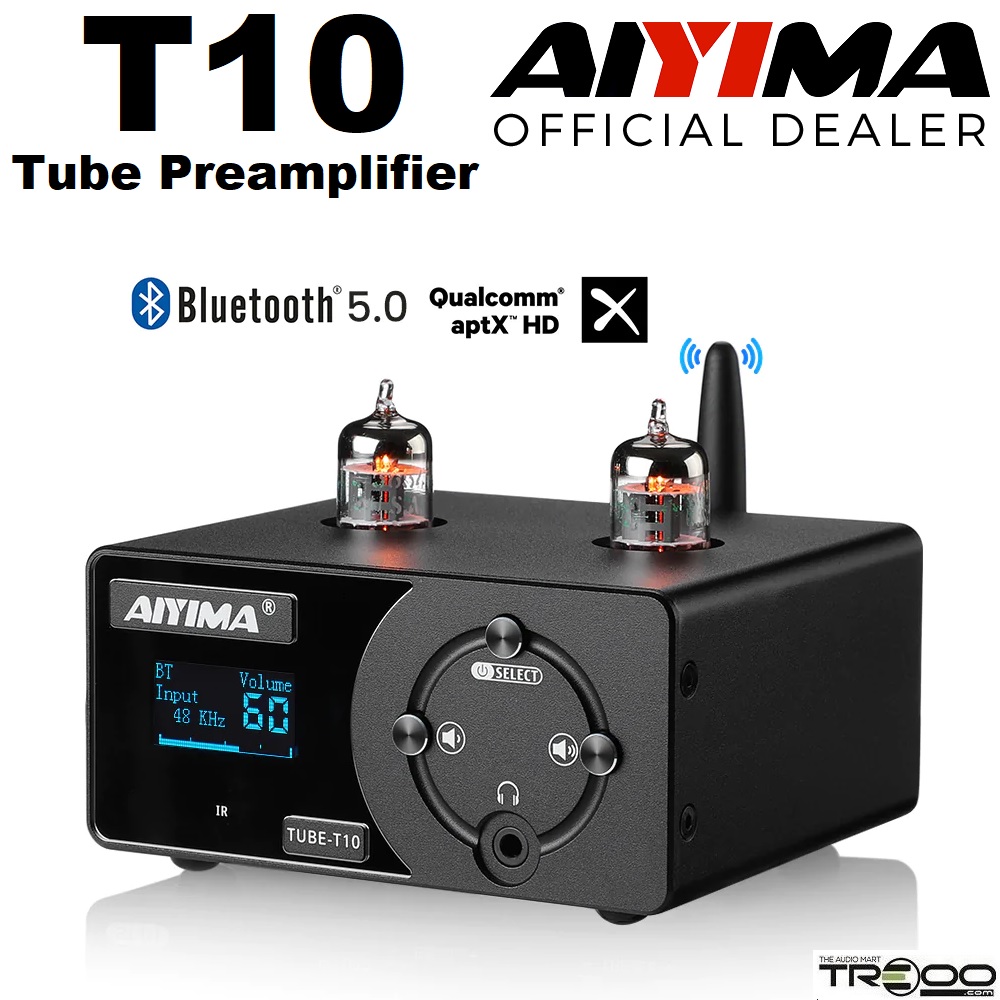 AIYIMA TUBE-T10 (T10) Wireless Bluetooth Receiver/Streamer, Coaxial / Optical / USB DAC & Tube Preamplifier (Official local stock - SG/UK plug)