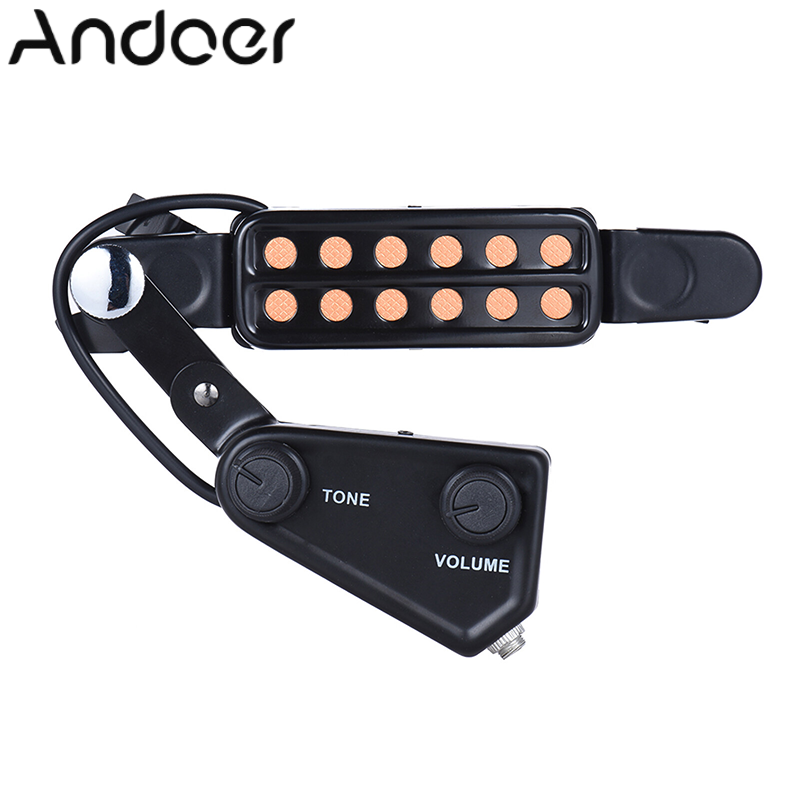 12-hole Acoustic Guitar Sound Hole Pickup Magnetic Transducer with Tone Volume Controller Audio Cable