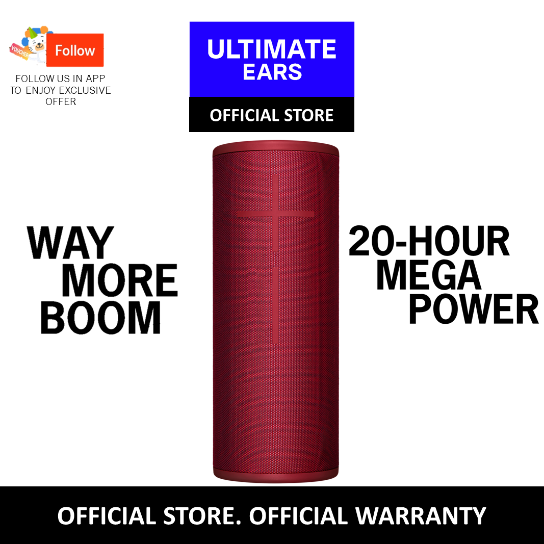 Ultimate Ears MEGABOOM 3 Wireless Bluetooth Speaker (Powerful Sound + Thundering Bass, Bluetooth, Magic Button, Waterproof, Battery 20 hours, Range 45 m) - (Sunset Red,  Ultraviolet Purple, Lagoon Blu
