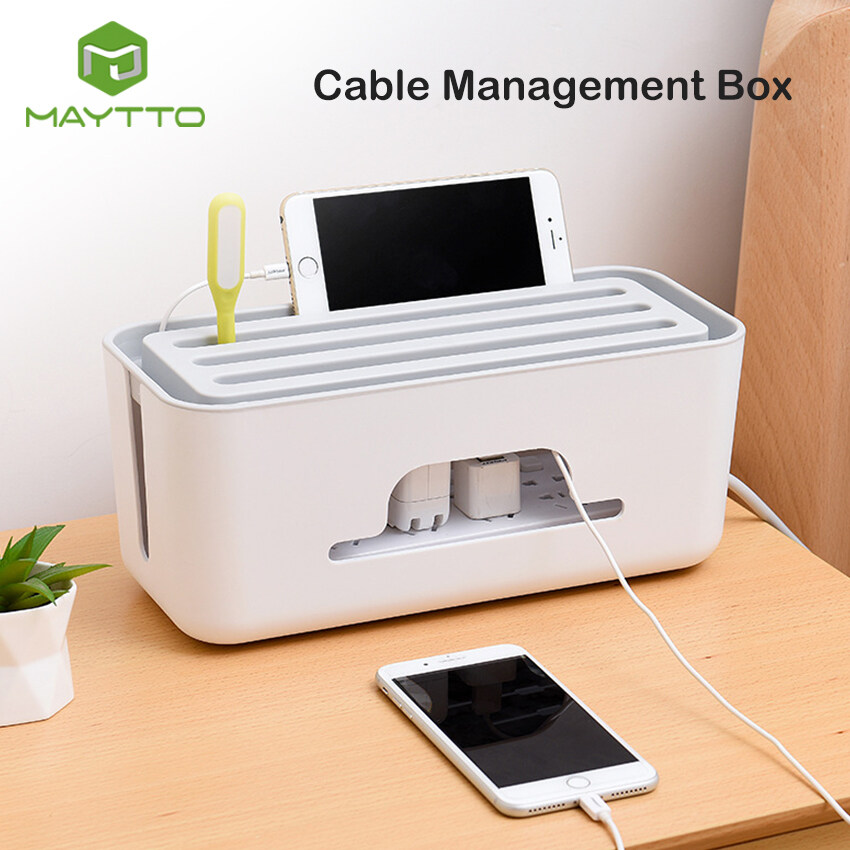 MAYTTO Storage Box Power Cord ABS Cable Box Extension Cord Wire Organizer Desktop Phone Holder Mobile Charger Electrical Holder Storage Socket Plug Storage Gadget Power Socket Storage Bin USB Cable St