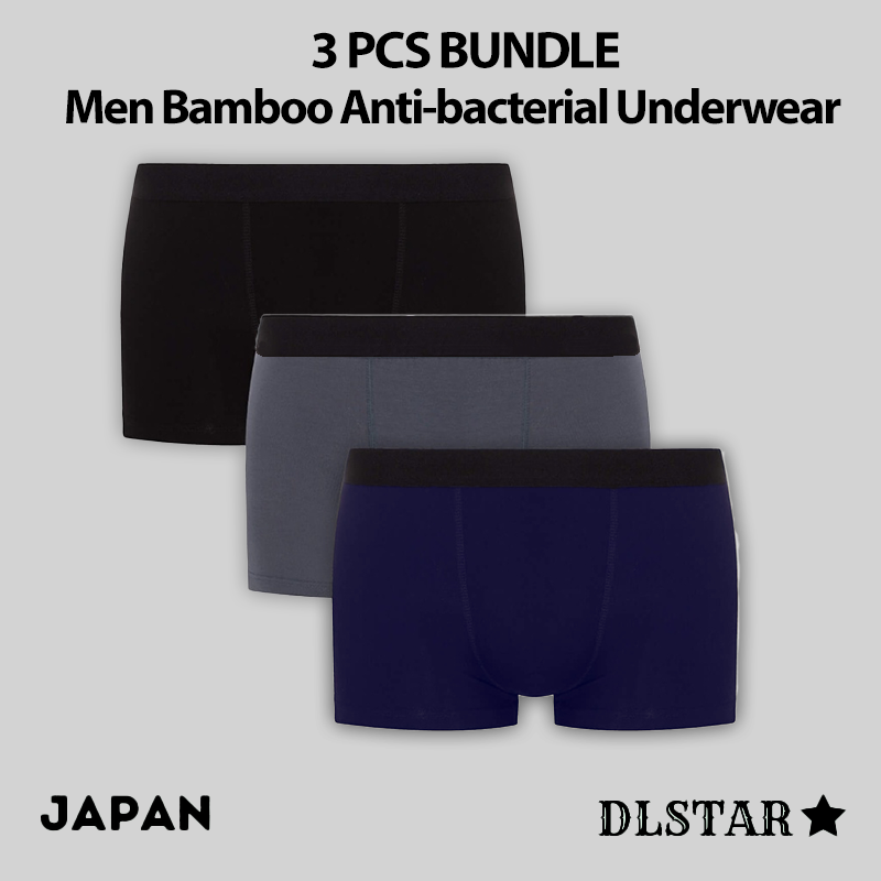 [BUNDLE OF 3] DLSTAR Men Bamboo Anti Bacterial Boxer Underwear  Soft  Antibacterial  Men Boxers  Comfortable wear