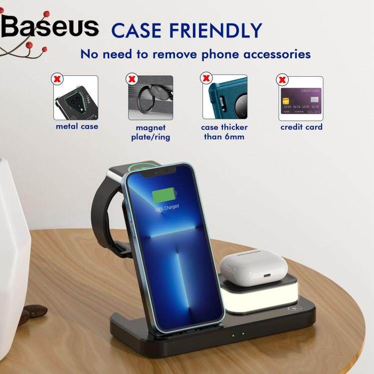 Baseus C500 4 in 1 Foldable 15W Wireless Charger Night Light for Apple Phone Watch Headphones
