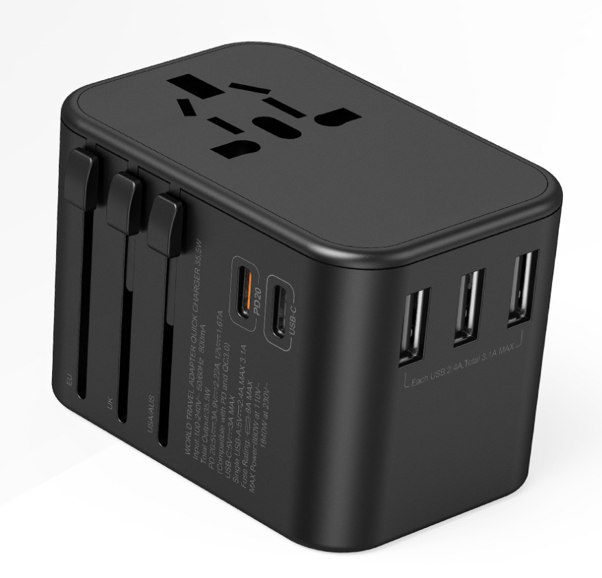 【Local Seller】Universal Travel Adapter with 3 USB Port + Dual Type-C Port Wall Charger Plug High-power charging universal conversion socket PD 20W PD AND QC3.0