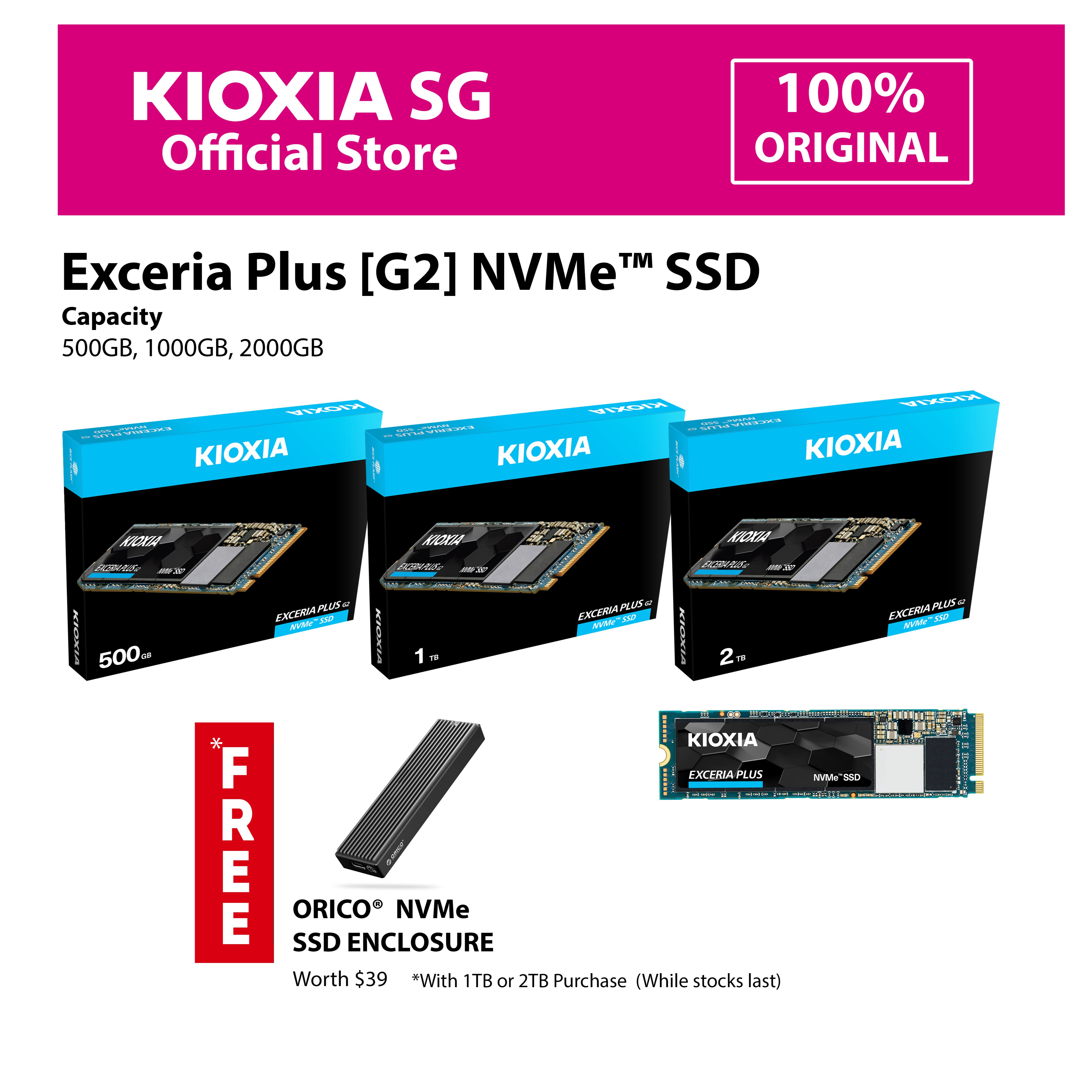 KIOXIA EXCERIA NVME Plus G2 SSD M.2 Type 3400MB/s - 500GB 1TB 2TB - from JAPAN **FREE ORICO M.2 NVMe SSD ENCLOSURE (Worth $39) w 1TB or 2TB Purchase**