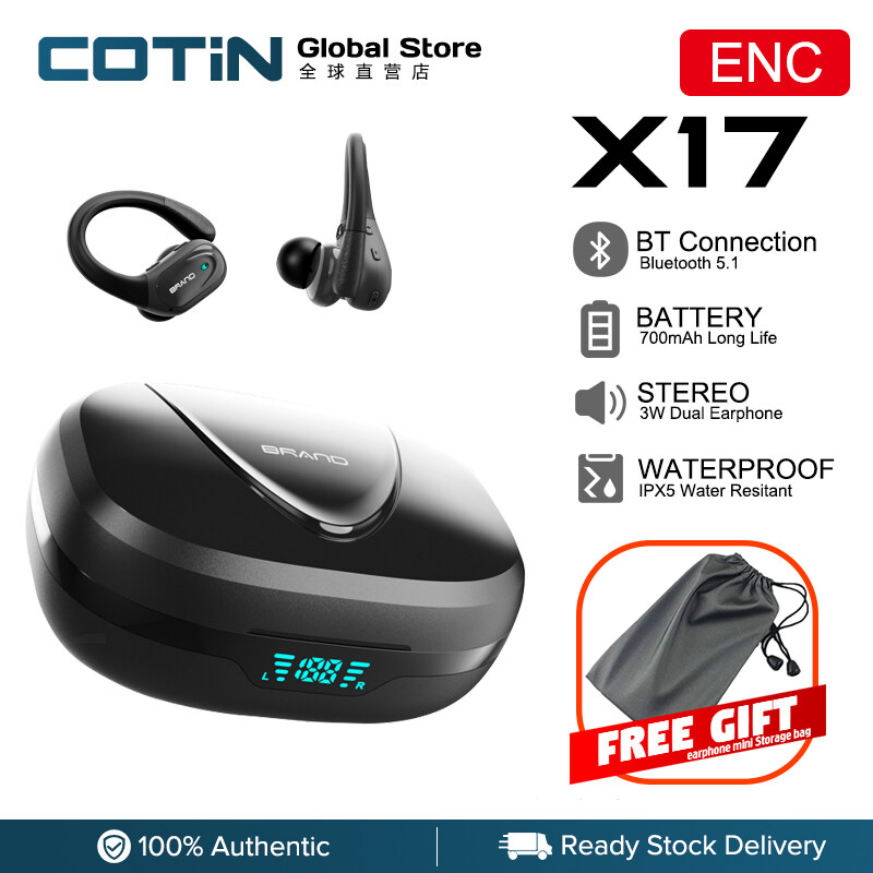 [2022 NEW] COTIN X17 Wireless Earbuds with Earhooks, Bluetooth 5.1 Earphones for Sports, in-Ear Detection, HiFi Stereo Deep Bass Sound & CVC 8.0 Microphone, IPX5 Waterproof, 35H Playtime for Running, 