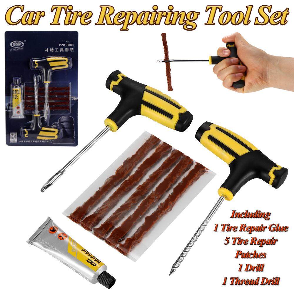 Auto Tubeless Tyre Puncture Plug Repair Tool Kit Car Tire Repairing Set Accessories(Brown Patches)