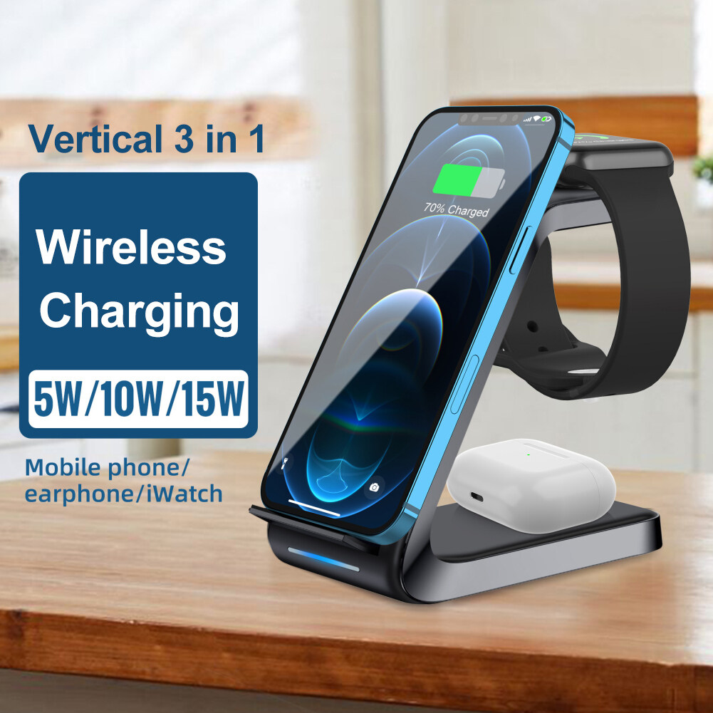 EEMD【Ready Stock】New 3 In 1 Wireless Charger Stand Multi-function 15W Qi Fast Charging Dock Station For Iphone 12/13/14 Android And Apple Mobile Phone For Airpods And IWatch