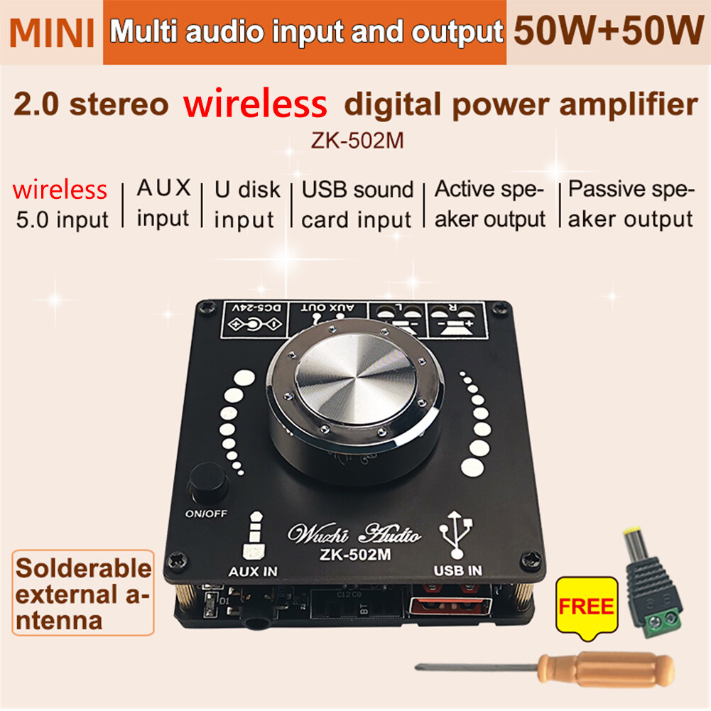 ZK-502M Mini Bluetooth-Compatible 5.0 Audio Amplifier Board 50WX2 Stereo