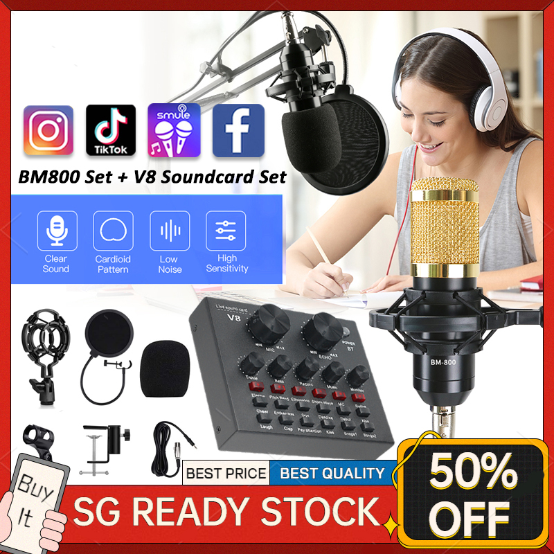 V8 Sound Card With BM800 Microphone Live Broadcast Equipment Full Set Of Mobile Phone Mic Kit Sing Vocal Audio