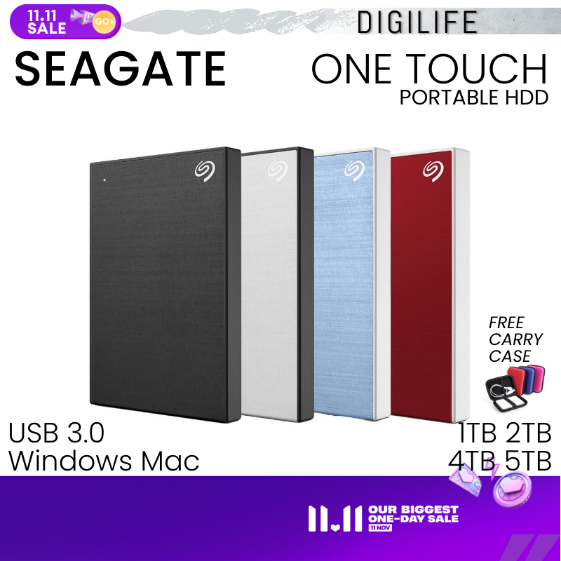 Seagate One Touch Portable External Hard Drive - Previously known as Backup Plus (1TB / 2TB / 4TB / 5TB) - BLACK RED BLUE SILVER - Free HDD Pouch