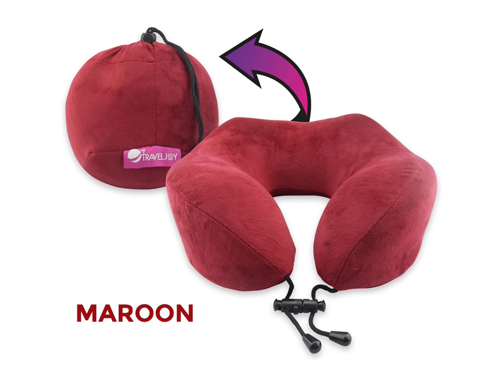 [DRM ONLINE] TRAVEL JOY ROLLABLE MEMORY FOAM NECK SUPPORT PILLOW (380G). Heightened Design for Better Support (MAROON)